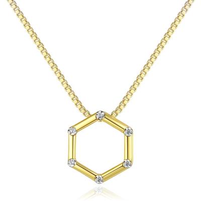 China CZCITY S925 CLASSIC Korean Simple Silver Necklace For Women Hexagonal Smooth Zircon 18K Gold Color Pendant for sale