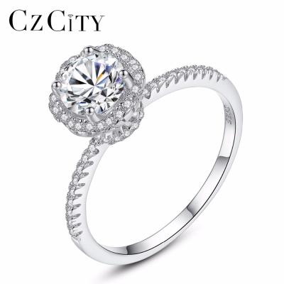 China CZCITY 9mm*9mm Silver Elegant Zircon Wedding Ring Prong Setting 925 Sterling Silver Ring in stock for sale