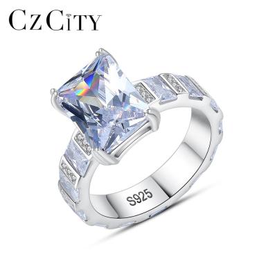 China CZCITY Luxury Silver Zircon Ring Fashion 925 Sterling Silver Wedding and Engagement Ring for sale