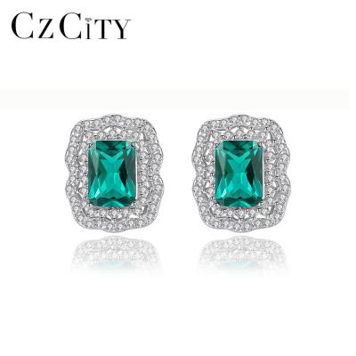 China Factory Wholesale Silver CZCITY 925 CLASSIC Emerald Menmade Gemstone Ladies Jewelry Earrings for sale