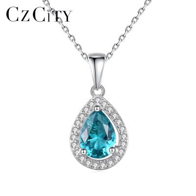 China CLASSIC CZ Pave Bold Pear Shaped Teardrop Gemstone Pendant Necklace S925 Sterling Silver Link Chain Emerald for sale