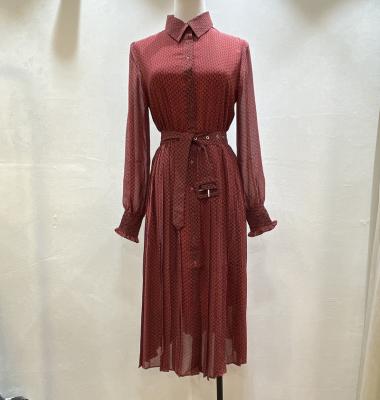 China 2022 Spring Summer Breathable Women Button Front Long Sleeve Loose Dress With Belt Pleated Elegant Young Women Dresses for sale