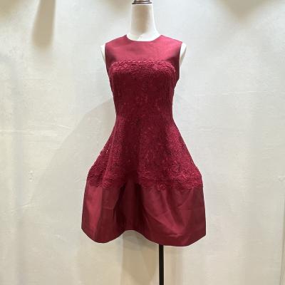 China 2022 New Arrival Breathable Lace Round Neck Dress Red Fit And Sleeveless Solid Color Ladies Rocket Ball Gown Evening Party Dresses Youth for sale