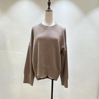 China 2022 100% Cashmere Knitted Sweater Crewneck Breathable Solid Bent Neck Long Sleeve Jumper Knitwear Casual Loose Pullover Knit Sweater for sale