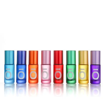 China 5ml 10ml Cosmetic Colored Pouch Mini Size Trial Bottle Glass Perfume Bottle Roll On Bottle for sale