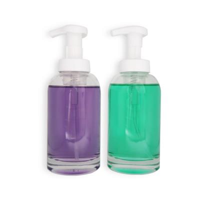 China Luxury Thick Clear Round Soap Bottom 375ml 250ml Foaming Glass Hand Wash Bottles Personal Care Soap Pump Bottles for sale