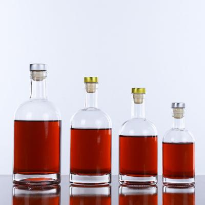 China Food Clear 100ml 200ml 250ml 375ml 500ml 750ml 1000ml Round Wine Glass Bottles With Cork Lid for sale