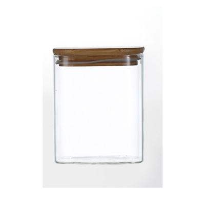 China 2021 200-4800ml Casual Wholesale Kitchen Food Storage Clear Glass Jar With Wooden Lid for sale