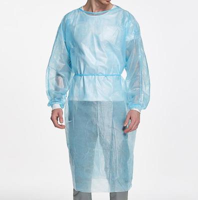 China PPE Disposable Waterproof Protective Isolation Gown 25gsm PP Non Woven aami Level 1/2/3/4 Isolation Gowns with elastic cuffs en venta