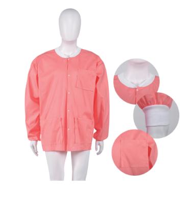 Cina S&J Disposable Spunlace Lab Jacket Spunlace Nonwoven Premium Quality Knitted Collar and Cuff Front Button Closure Three Pocktets in vendita