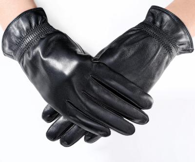 China Plain Plain Faux Goat Skin Real Silk Striped Women Leather Gloves for sale