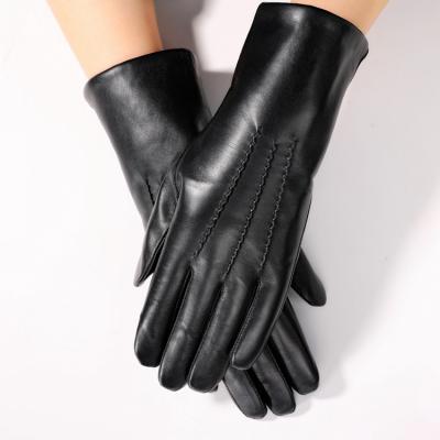 China Fashion Genuine Lambswool Striped Sheepskin Winter Warm Women Leather Gloves for sale