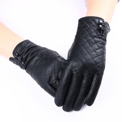 China Diamond Pattern Goatskin And PU Quilted Color Women's Simple Leather Gloves for sale