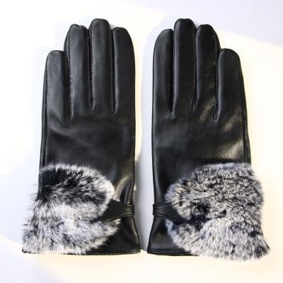 China Fashion Real Rabbit Fur Warm Winter Women Leather Gloves for sale