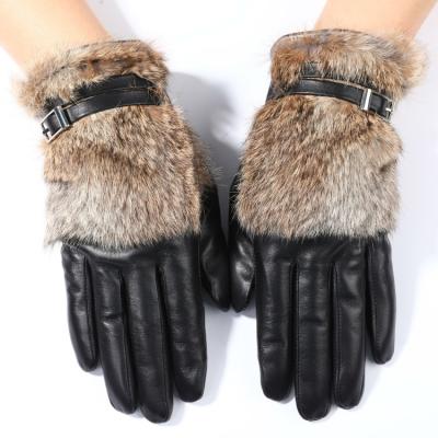 China Fashion Genuine Rabbit Fur And Sheepskin Touch Screen Winter Warm Men Leather Gloves for sale