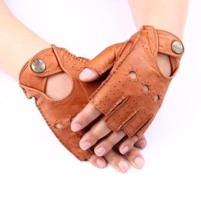 China Fashion Fashion Brown Goat Skin Mens Leather Driving Half-Finger Gloves for sale