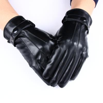 China Plain Leather Band With Button Touch Screen Black PU Mens Leather Gloves for sale