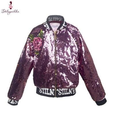 China Custom Stilnyashka Good Quality Anti-wrinkle Babies Spring Fall Sequin Kids Pink Bomber Jackets for sale