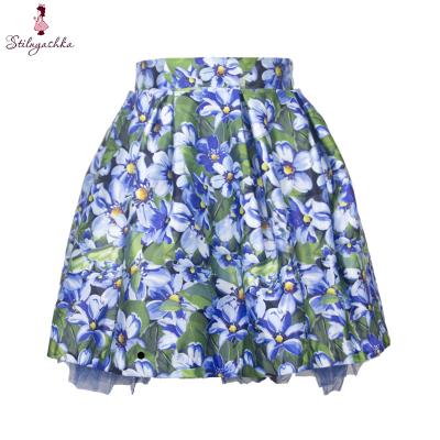 China Wholesale Anti-wrinkle Stilnyashka Spring Blue Autumn Flowers Print Toddler Girls Mini Skirt For Baby for sale