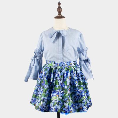 China Anti-wrinkle 2-11 Years Spring Baby Kids Summer Clothing Sets Blue Blouse Girls' Skirts for sale