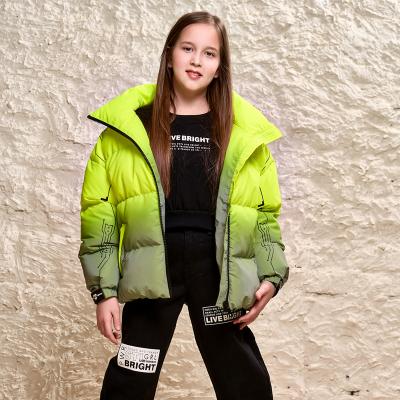 China wholesale Anti-wrinkle Stilnyashka Kid Winter Jacket Logo Light Green Girls Jackets Custom Made For Children Kids for sale