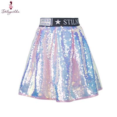 China Kids Girls Anti-wrinkle Stilnyashka Summer News Fuchsia Sequin Polyester Skirts For Girl Children for sale