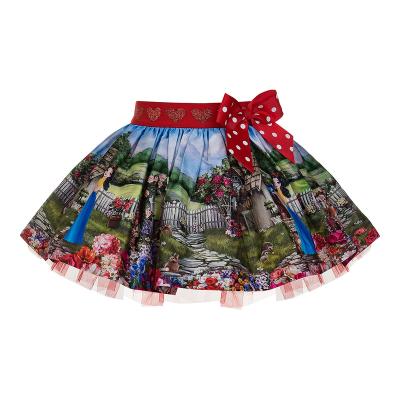 China Anti-wrinkle baby winter bow kids red 100% cotton print girls skirts 10-12 years old for sale