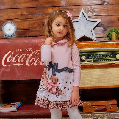 China Stilnyashka Autumn Pink Long Sleeves Bear Print Anti-Static Kids Dress Children For 1 6 Years Old Baby for sale