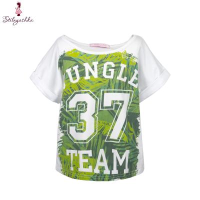 China Stilnyashka Kids T-Shirts JUNGLE 37 TEAM Printed White Short Girls Anti-Shrink T-Shirt For Kid for sale