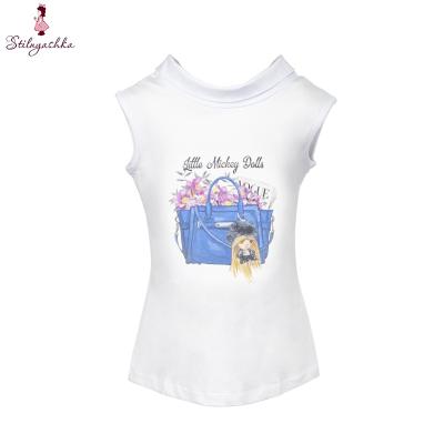 China Cute Stilnyashka Anti-Shrink Kids Cotton Print Sleeveless O Neck T-shirt Babies Kids Tops for sale