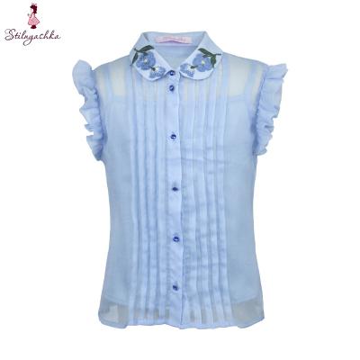 China Summer Anti-Shrinkage 2-14 Years Sleeveless Cute Slim Blue Kids Baby Blouses for sale