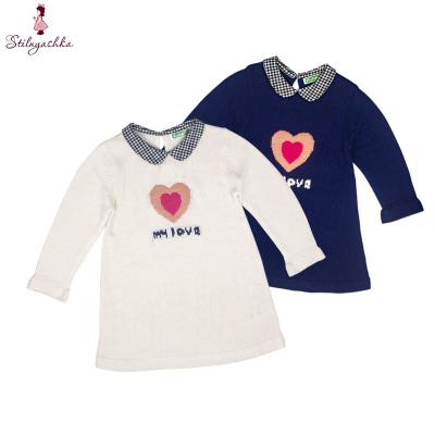 China Custom Children Clothes Pink Heart Logo Anti Shrink Knit O Neck Long Plaid Collar Kid Sweater For Girl 1012 Years Old for sale