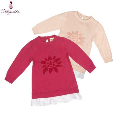 China Factory Wholesale Cute Sun Kids Girls Anti-Shrink Crew Neck Pattern Knitted Baby Clothing Cotton Child Sweater Dress for sale