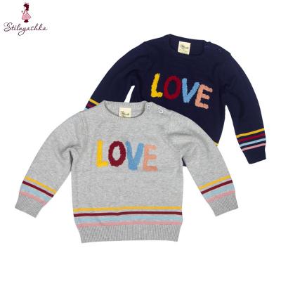 China LOVE Patterns Multi Color Anti-shrink 100% Cotton Newborn Baby Girls Round Neck Kids Sweater Knitting Sweater for sale