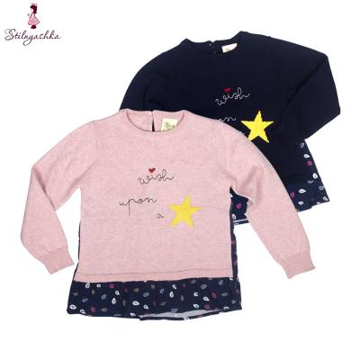 China New Design Girls Knitwear Anti-Shrink Children Letters Star Embroidery Knitted Cotton Winter Sweaters for sale