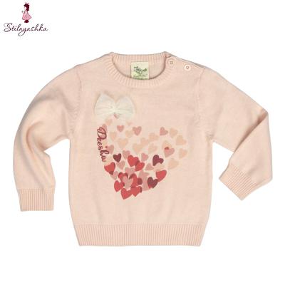 China Anti-Shrink Design Winter Cute 100% Cotton Heart Shaped Pink Knitted Crew Neck Girls Kids Sweaters for sale