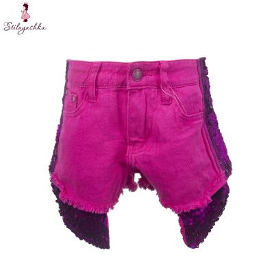 China Pink Color Fade Proof Stilnyashka Fashion Summer Kids Sequin Pants Kids Denim Cotton Shorts For Girls for sale