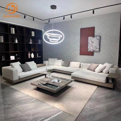 China Customied Luxury elegant design l shape sectional sofa stainless steel couch living room linen sofa set modern furniture custom colors for sale