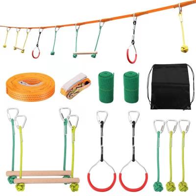 China Outdoor Gym Wooden Monkey Bars Rings Set Hanging Ladder Obstacle Course Set Ninja Slackline Climbing for sale