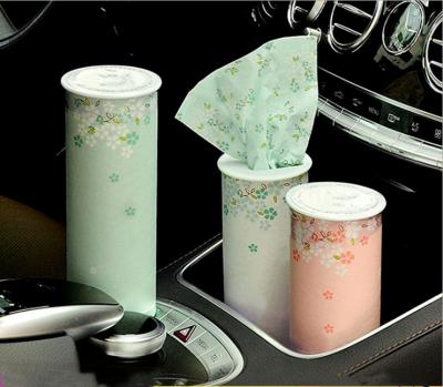 China Portable Round Box Tissue Cylinder Tissue Boxes Customized Logo Printed Facial Paper For Cars for sale