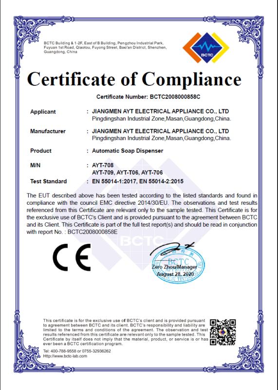 CE - Jiangmen Ayt Electrical Appliance Co., Ltd.