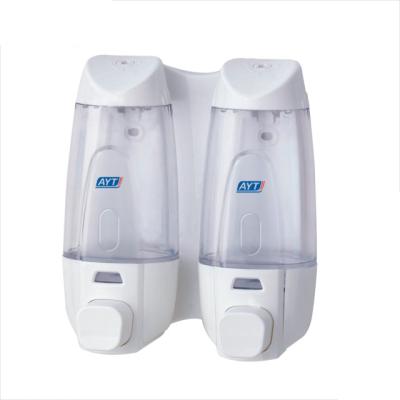 China Wall Mounted Manual Soap Dispenser 300 ml *2 ml Double Press Hotel ABS Plastic Double Soap Dispenser for sale