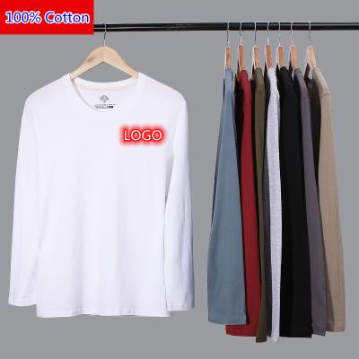 China Anti-Wrinkle PDEP M-5XL T-Shirt Men's 100% Cotton Long Sleeve White Round Neck Loose Fit Blank Long Sleeve T-Shirt Custom Logo for sale