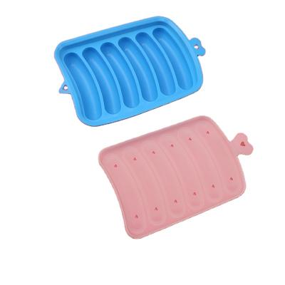 China Sustainable DIY Sausage Non-Stick 3D Hot Dog Molds 6-Cavity Silicone Sausage Mold 120g for sale