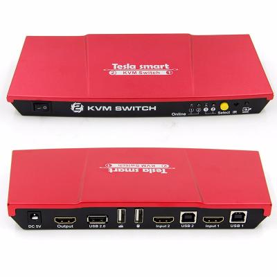 China USB2.0 2 Port USB HDMI KVM Switch 4K IR KVM Remote Control Switch with Extra USB2.0 Hub for sale