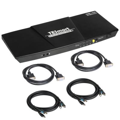 China Aluminum alloy 4 IN 2 0UT KVM 4X2 dual monitor KVM supports USB 2.0 kvm switch hdmi for sale