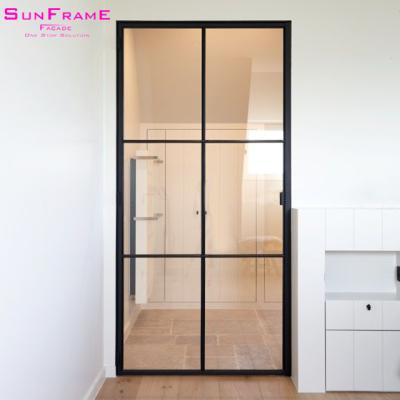 China Modern Aluminum Frame Heated Double Glazed Alu Switch Aluminum Casement Glass Inward Narrow Bronze Panels Doors Interior for sale