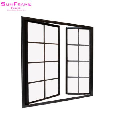 China Modern Energy Efficient Double Unit Gloss Black Profile Aluminum Casement Doors Window for sale