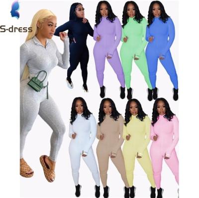 China Hot Sale Casual Fashion Long Sleeve Solid Color V Neck Jump Suit Basic Bodysuits Women One Piece Jumpsuits And Rompers for sale