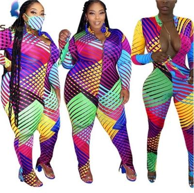 China Best Design Fall 2020 Women Clothes Geometric Printing Casual Bodycon Jumpsuit Women Plus Size Jumpsuits And Rompers for sale